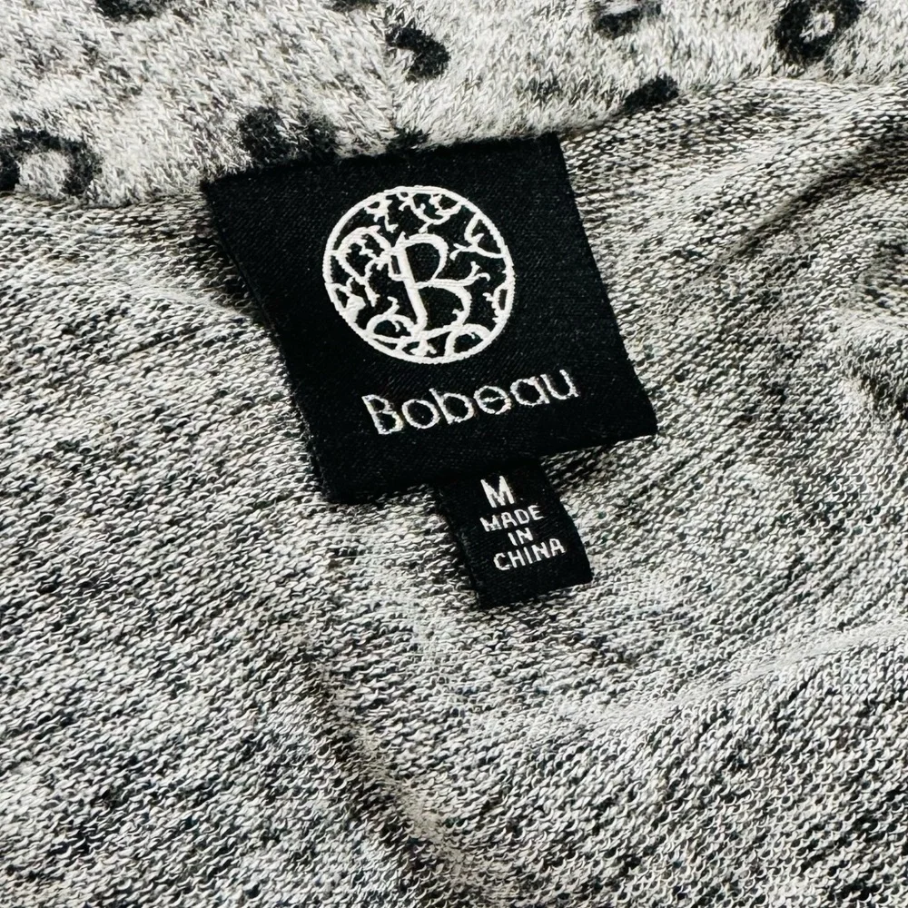 Bobeau Grey Leopard One-Button Fleece Wrap Cardigan - Picture 9 of 12